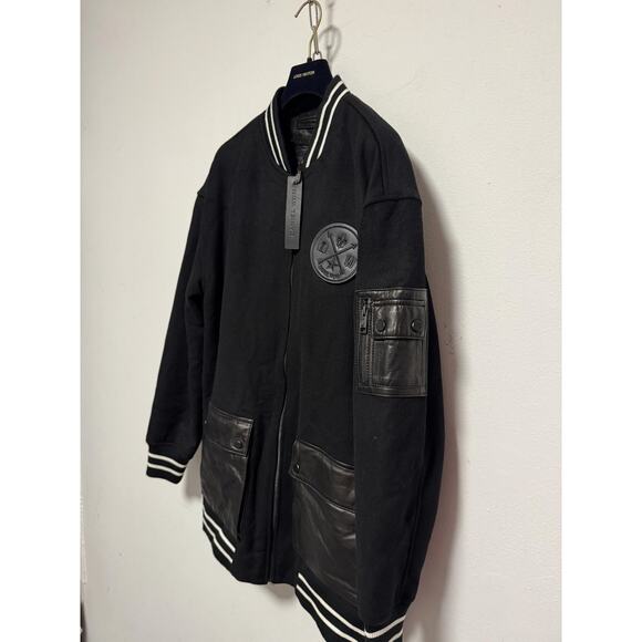 Daniel Won Jacket Mens Medium Black Wool Lamb Leather Varsity Bomber Full Zip - Picture 2 of 16